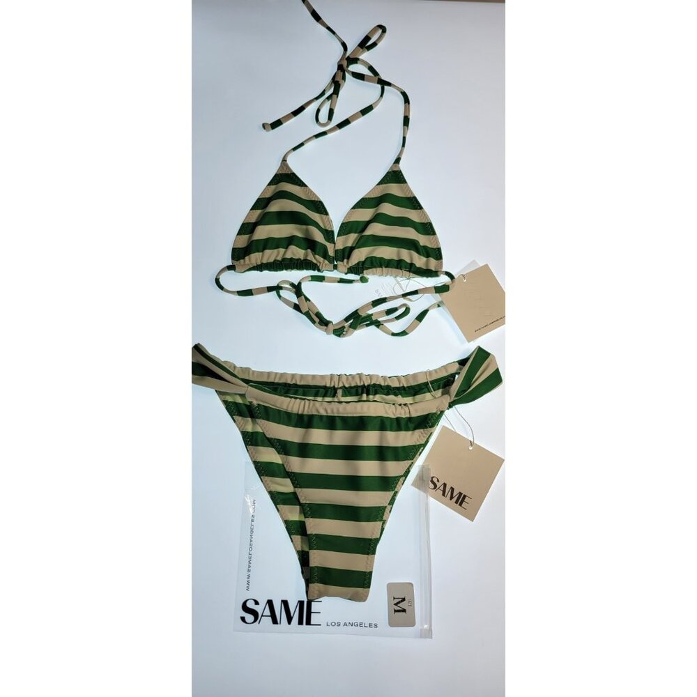 SAME Los Angeles green striped bikini TOP ONLY.
